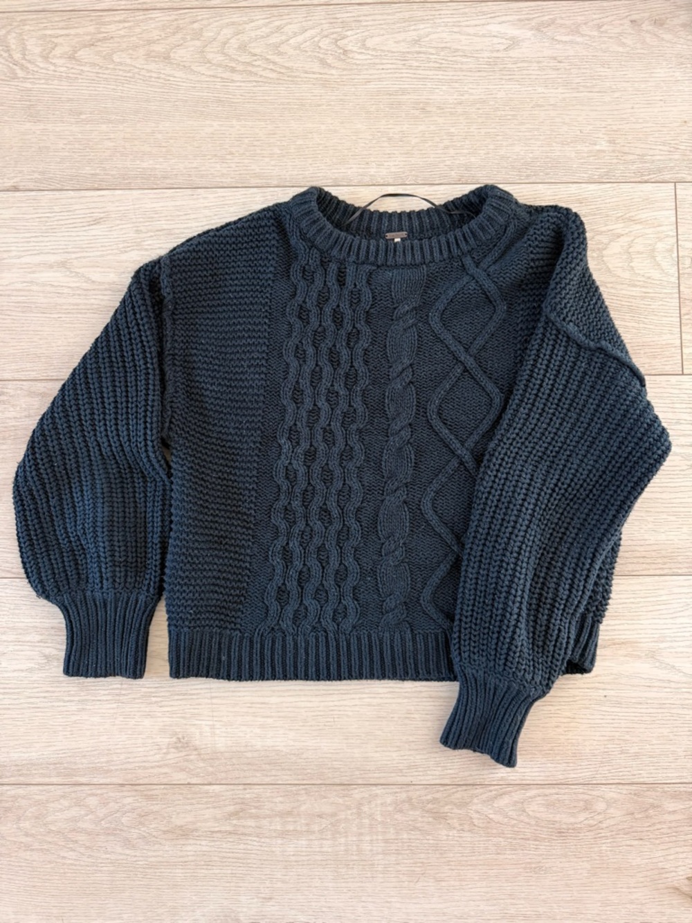 Free People Chunky Cable Knit Crew Sweater - Black